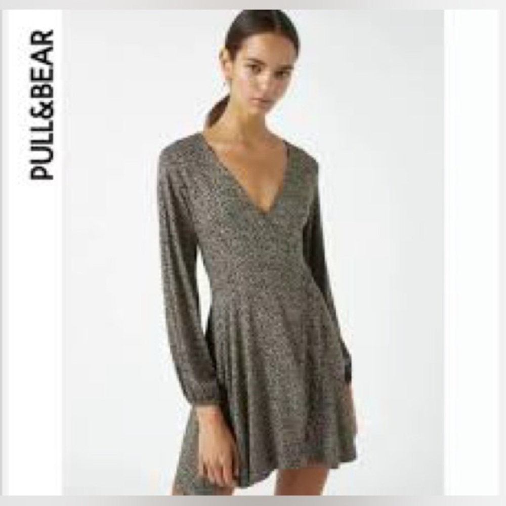 [EUC] ASOS Pull & Bear leopard print faux wrap dress size XS